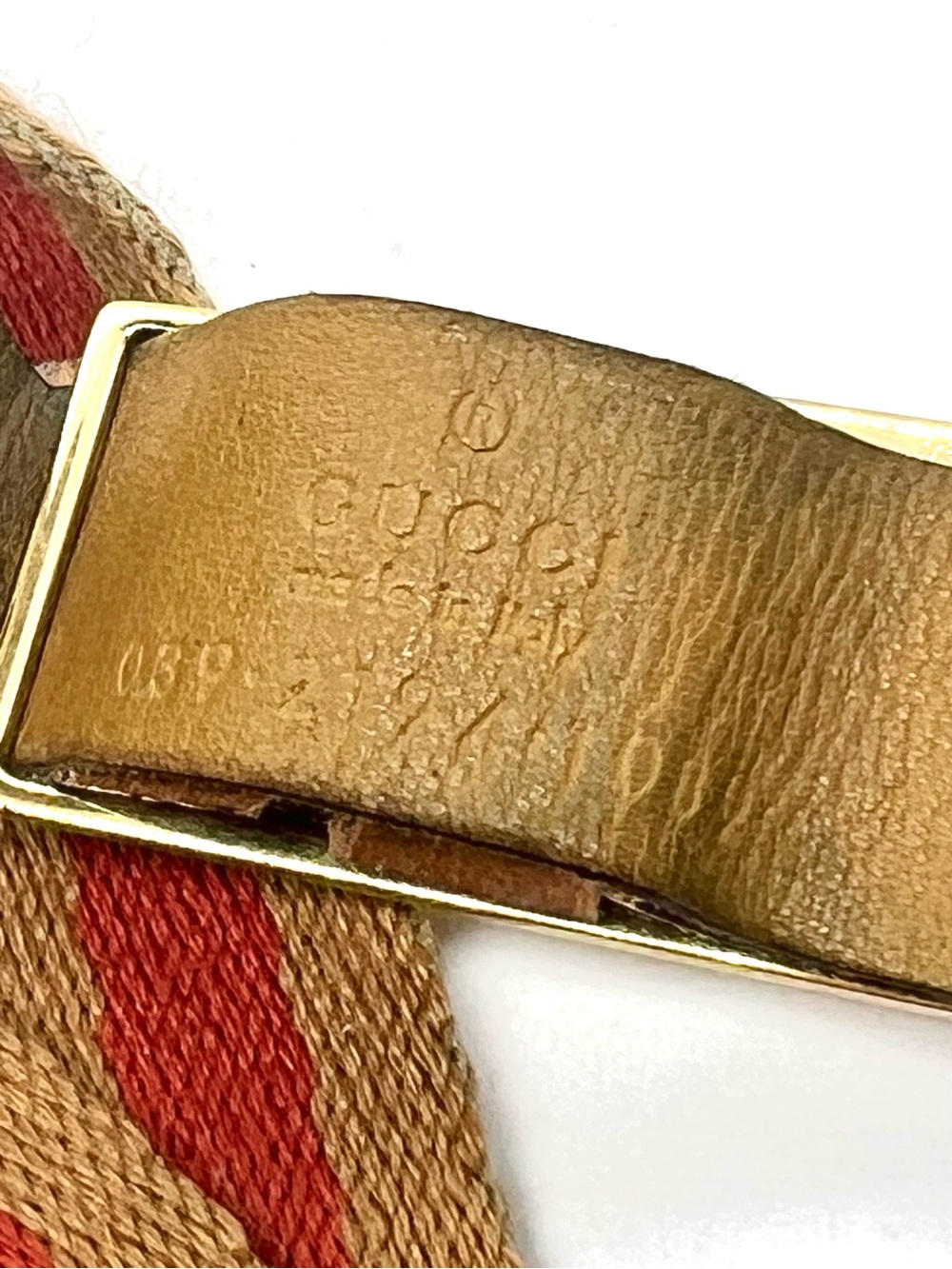 Gucci VINTAGE Web Stripe Lanyard Key Holder Gold Tone Leather Canvas Italy - Picture 5 of 12